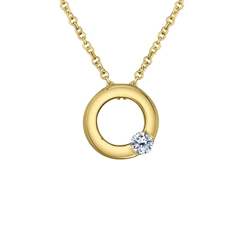 Yellow Gold Circle Canadian Diamond Necklace- 0.09ct TDW