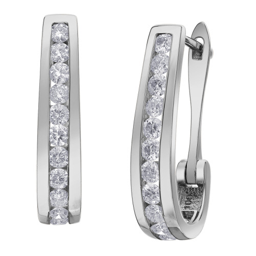 Channel Set Diamond Hoop Earrings- 1.00ct TDW White Gold Channel Set Diamond Hoop Earrings- 1.00ct TDW White Gold