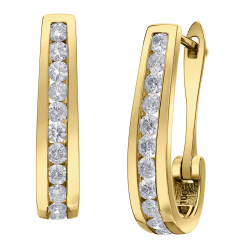 Channel Set Diamond Hoop Earrings- 1.00ct TDW Yellow Gold