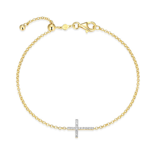 Cross Bolo Bracelet in 18k Yellow Gold Plated Sterling Silver