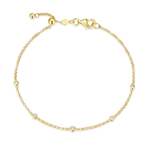 Bezel Station Bolo Bracelet in 18k Yellow Gold Plated Sterling Silver