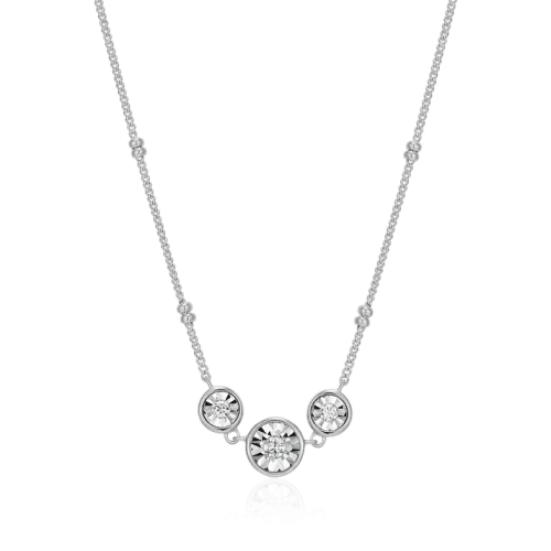 Trio Bezel-Set Lab-Created Diamond Beaded Bolo Necklace in Rhodium-Plated Sterling Silver