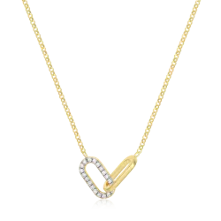 Twin Paperclip Pendant Lab-Created Diamond Bolo Necklace in 18K Yellow Gold-Plated Sterling Silver