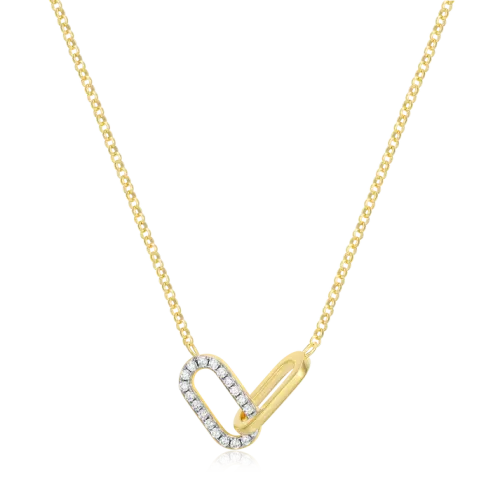 Twin Paperclip Pendant Lab-Created Diamond Bolo Necklace in 18K Yellow Gold-Plated Sterling Silver