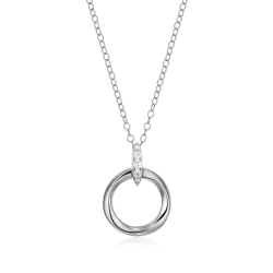 Knife Edge Circle Link Lab-Created Diamond Pendant Necklace in Rhodium-Plated Sterling Silver