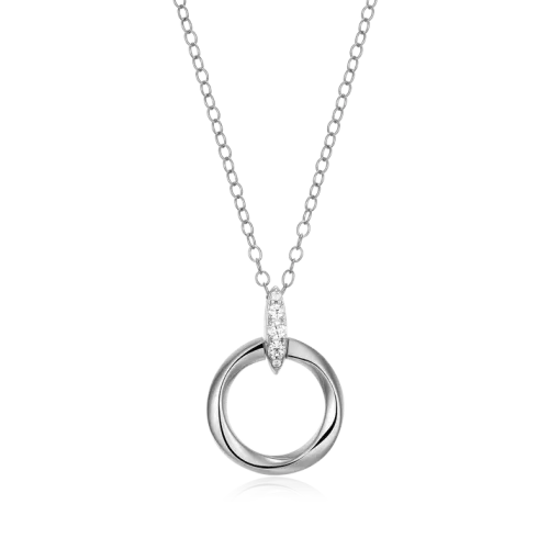 Knife Edge Circle Link Lab-Created Diamond Pendant Necklace in Rhodium-Plated Sterling Silver