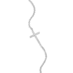Cross Pendant Bolo Bracelet in Rhodium-Plated Sterling Silver