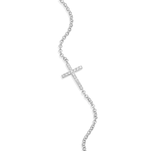 Cross Pendant Bolo Bracelet in Rhodium-Plated Sterling Silver