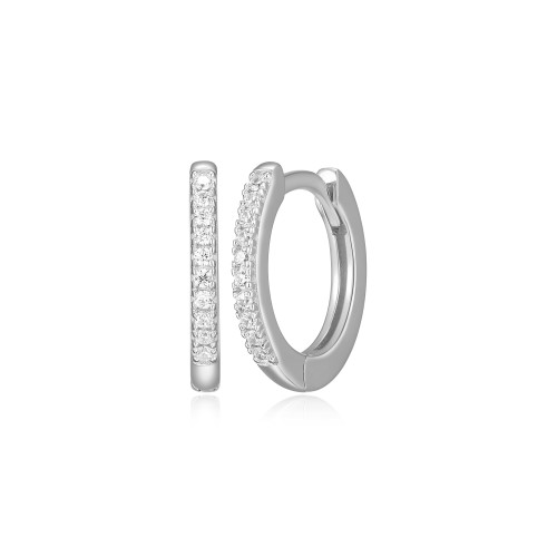 Single Row Hoop Earrings in Rhodium Plated Sterling Silver