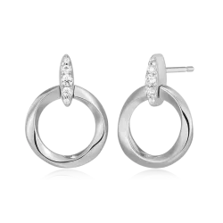Knife Edge Circle Link Lab-Created Diamond Stud Earrings in Rhodium-Plated Sterling Silver
