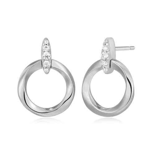 Knife Edge Circle Link Lab-Created Diamond Stud Earrings in Rhodium-Plated Sterling Silver