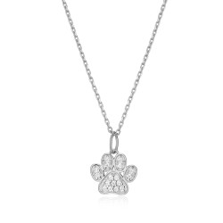 Paw Print Pendant Necklace in Rhodium Plated Sterling Silver