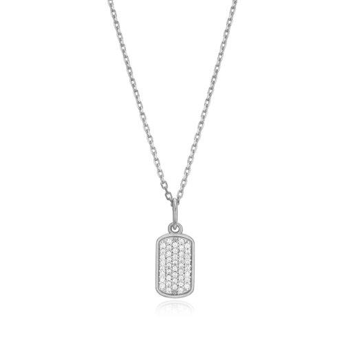 Hex Tag Pendant Necklace in Rhodium-Plated Sterling Silver