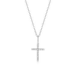 Cross Pendant Necklace in Rhodium Plated Sterling Silver