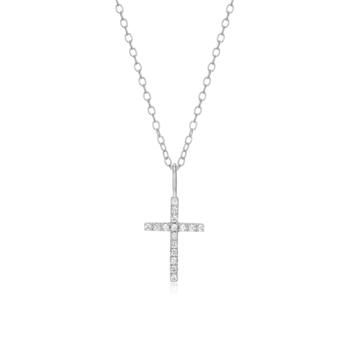 Cross Pendant Necklace in Rhodium Plated Sterling Silver