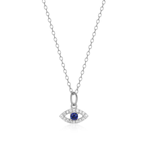 Evil Eye Pendant Necklace in Rhodium Plated Sterling Silver