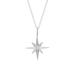 North Star Pendant Necklace in Rhodium-Plated Sterling Silver