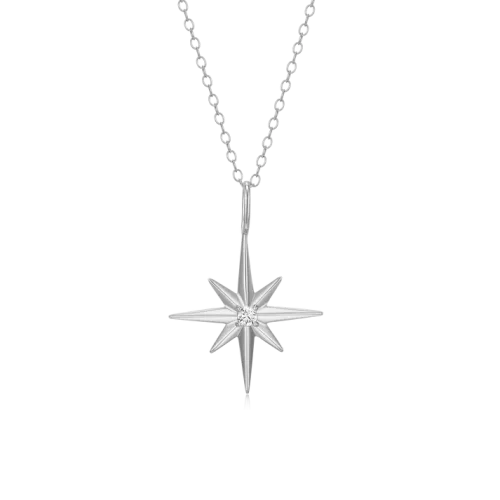 North Star Pendant Necklace in Rhodium-Plated Sterling Silver