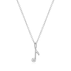 Eighth Note Pendant Necklace in Rhodium Plated Sterling Silver