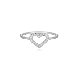 Open Heart Statement Ring in Rhodium Plated Sterling Silver