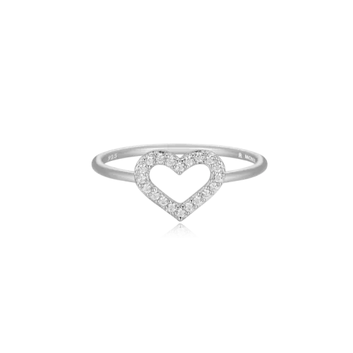 Open Heart Statement Ring in Rhodium Plated Sterling Silver