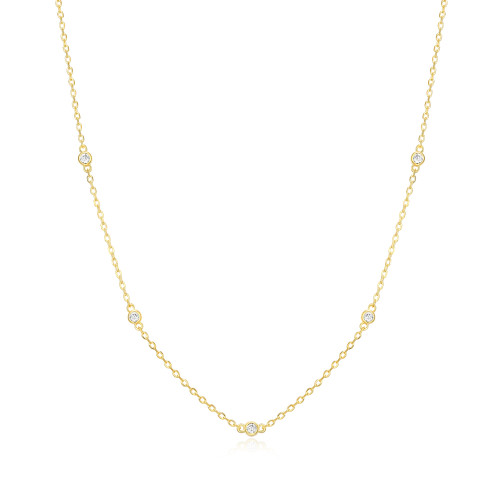 Bezel Station Necklace in 18k Yellow Gold Plated Sterling Silver