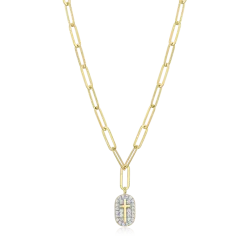 Cross Tag Pendant Lab-Created Diamond Paperclip Necklace in 18K Gold & Rhodium-Plated Sterling Silver