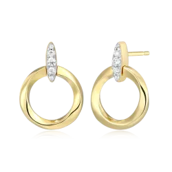 Knife Edge Circle Link Lab-Created Diamond Stud Earrings in 18K Gold & Rhodium-Plated Sterling Silver