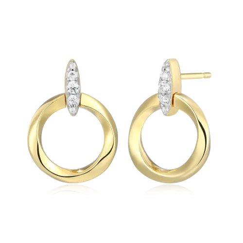 Knife Edge Circle Link Lab-Created Diamond Stud Earrings in 18K Gold & Rhodium-Plated Sterling Silver