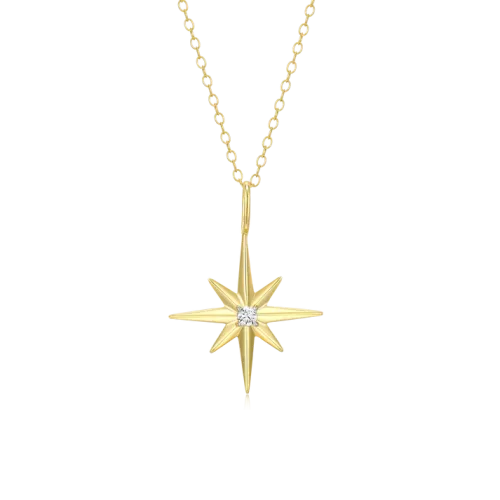 North Star Pendant Necklace in 18k Yellow Gold Plated Sterling Silver