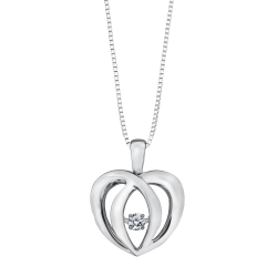 Heart Shaped Sterling Silver Diamond Pulse Necklace- 0.05ct TDW