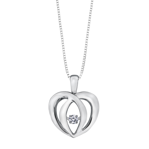 Heart Shaped Sterling Silver Diamond Pulse Necklace- 0.05ct TDW