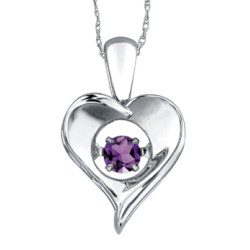 Amethyst Sterling Silver Heart Pulse Necklace (February Birthstone)