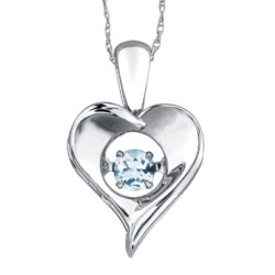 Aquamarine Sterling Silver Heart Pulse Necklace (March Birthstone)