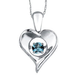 Blue Topaz Sterling Silver Heart Pulse Necklace (December Birthstone)