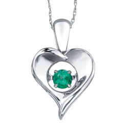Emerald Sterling Silver Heart Pulse Necklace (May Birthstone)