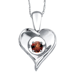 Garnet Sterling Silver Heart Pulse Necklace (January Birthstone)