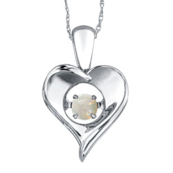 Opal Sterling Silver Heart Pulse Necklace (October Birthstone)