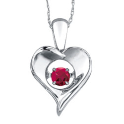 Ruby Sterling Silver Heart Pulse Necklace (July Birthstone)