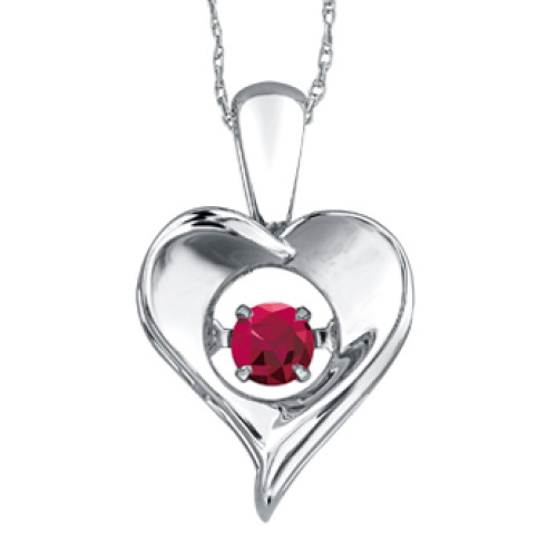 Ruby Sterling Silver Heart Pulse Necklace (July Birthstone)
