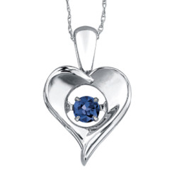 Sapphire Sterling Silver Heart Pulse Necklace (September Birthstone)