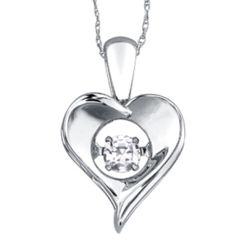 White Topaz Sterling Silver Heart Pulse Necklace